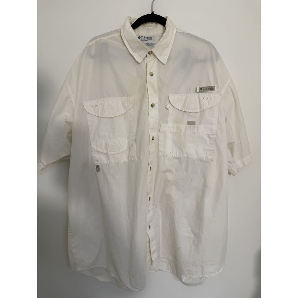 Columbia PFG Budweiser Fishing Shirt Mens XXL White Short Sleeve Beer Logo
